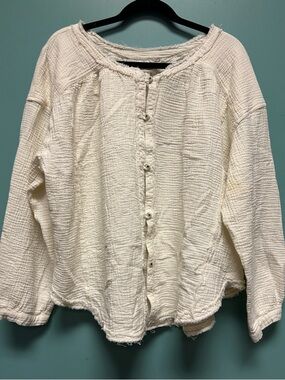 We The Free Cream Textured Button-Up Top, Size Large